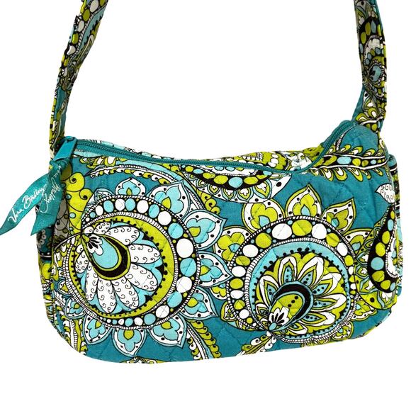 Vera Bradley green blue paisley shoulderbag purse small bag quilted cotton - Picture 2 of 7